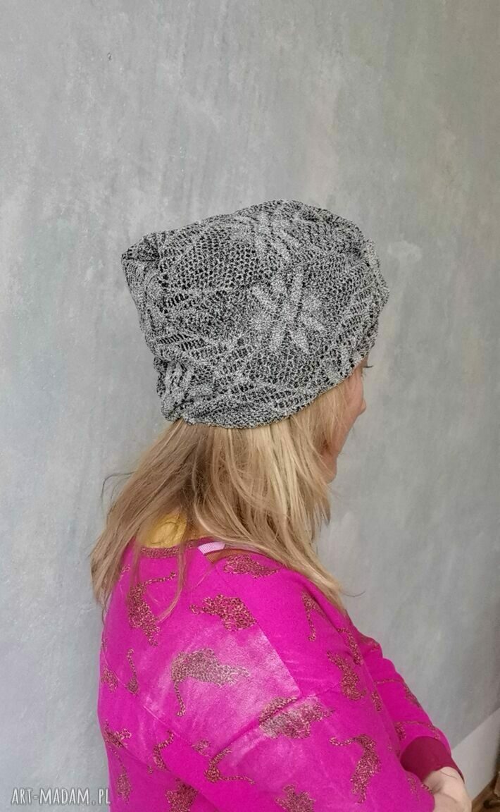 Turban codzienny koronkowy w szarym kolorze - uniwersalny obwód