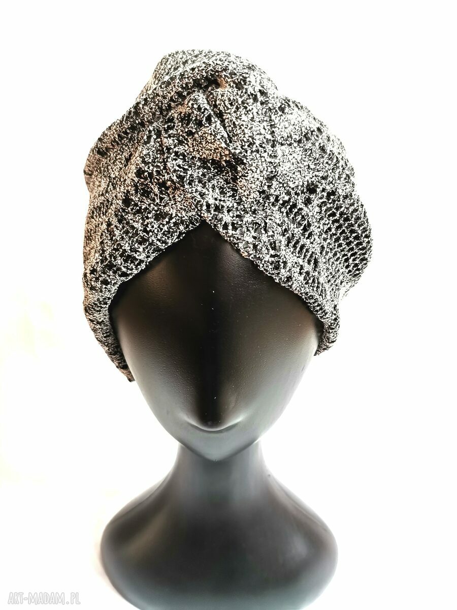 Turban codzienny koronkowy - szary folk, obwód uniwersalny