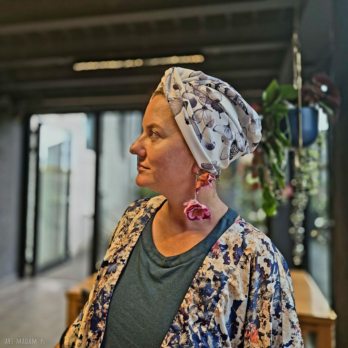 Turban codzienny w motyle - obwód uniwersalny, ręcznie robiony