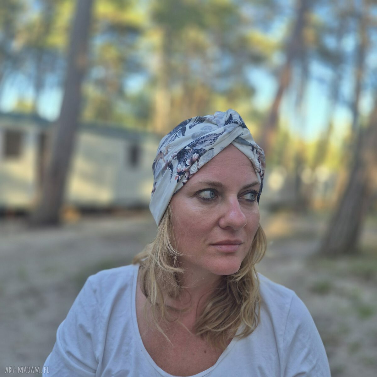 Turban codzienny z obwodem uniwersalnym - ręcznie robiony przez Rudę Klarę