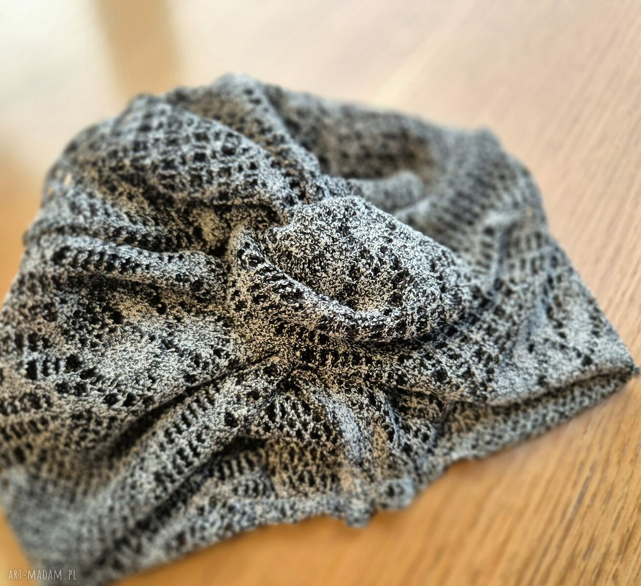 Turban codzienny koronkowy szary - obwód uniwersalny