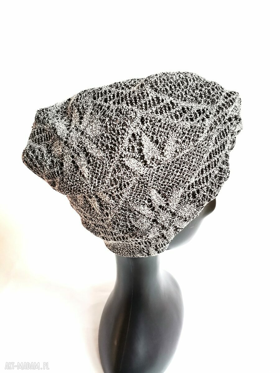 Turban codzienny koronkowy - szary folk, obwód uniwersalny