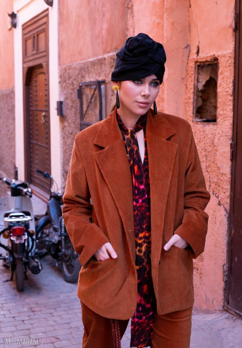 Czarny lniany turban - fascynator 58 cm