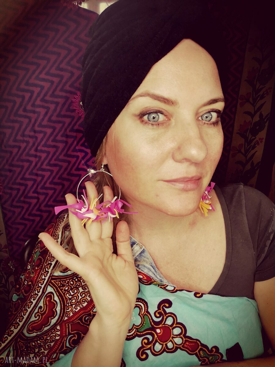 Czarny turban damski etno Frida - miękki i nieuciskający, rozmiar uniwersalny