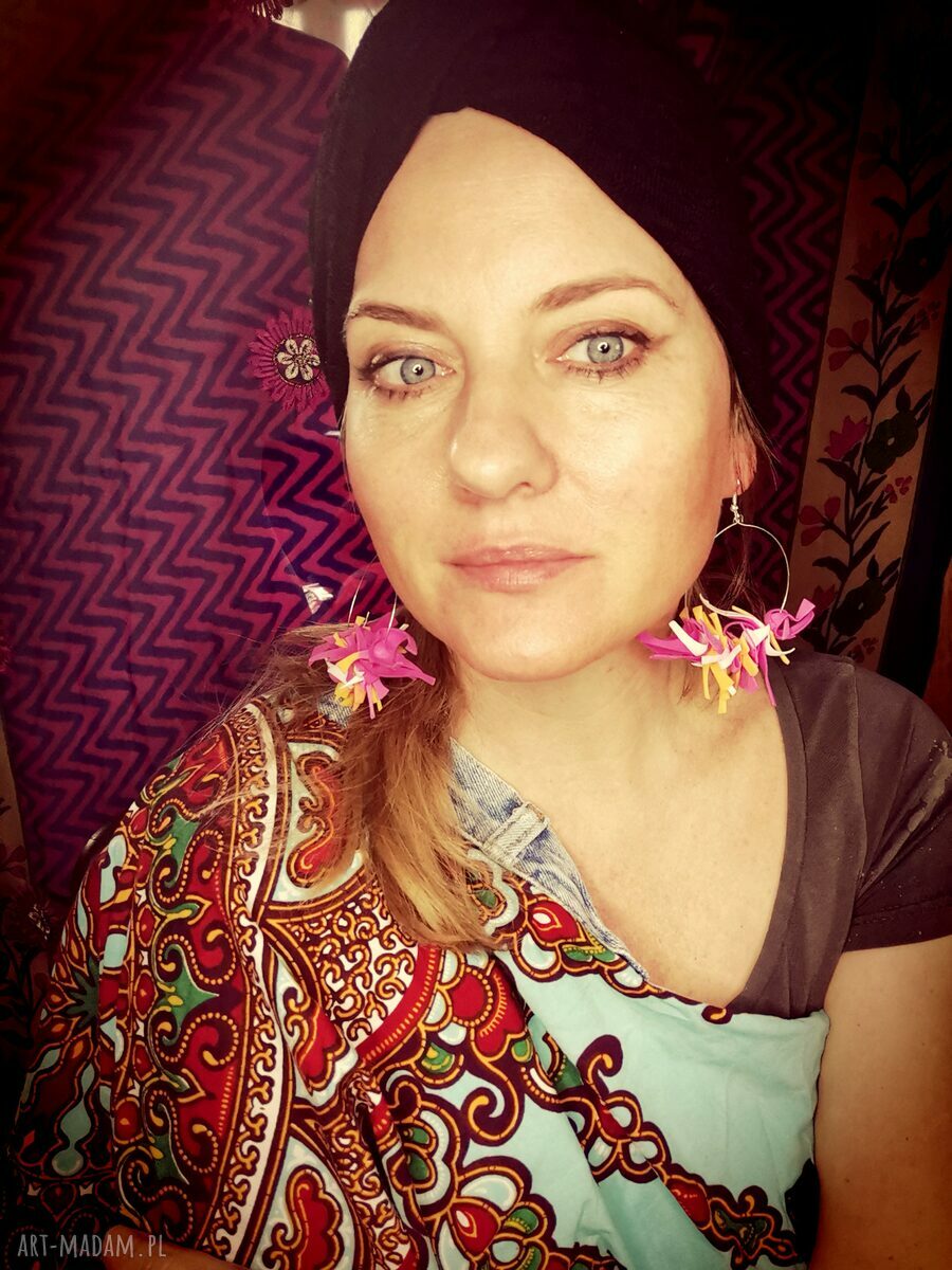 Czarny turban damski etno Frida - miękki i nieuciskający, rozmiar uniwersalny