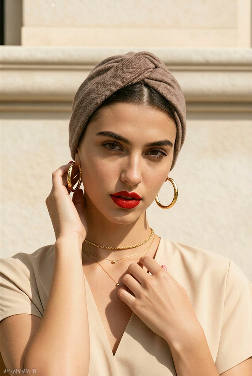 Turban z dzianiny swetrowej - obwód uniwersalny, handmade