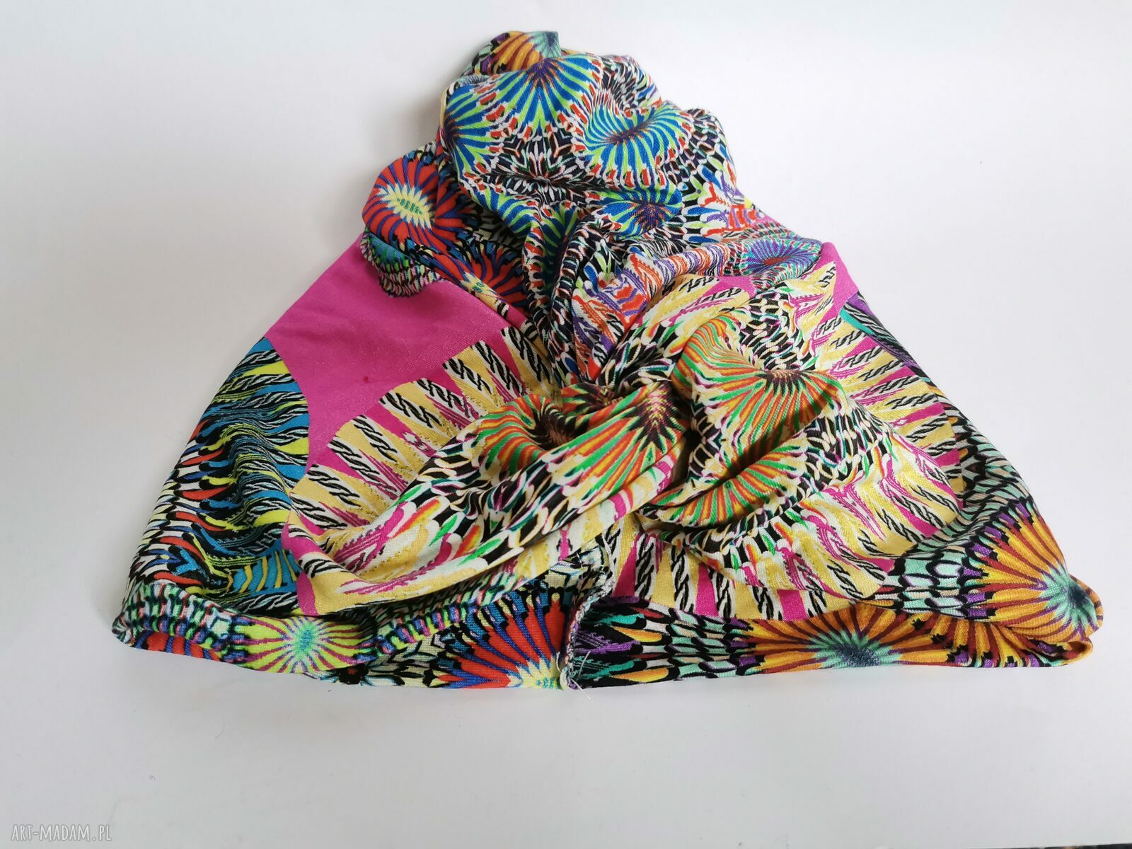 Turban dzianinowy uniwersalny w stylu folk i boho - ręcznie robiony