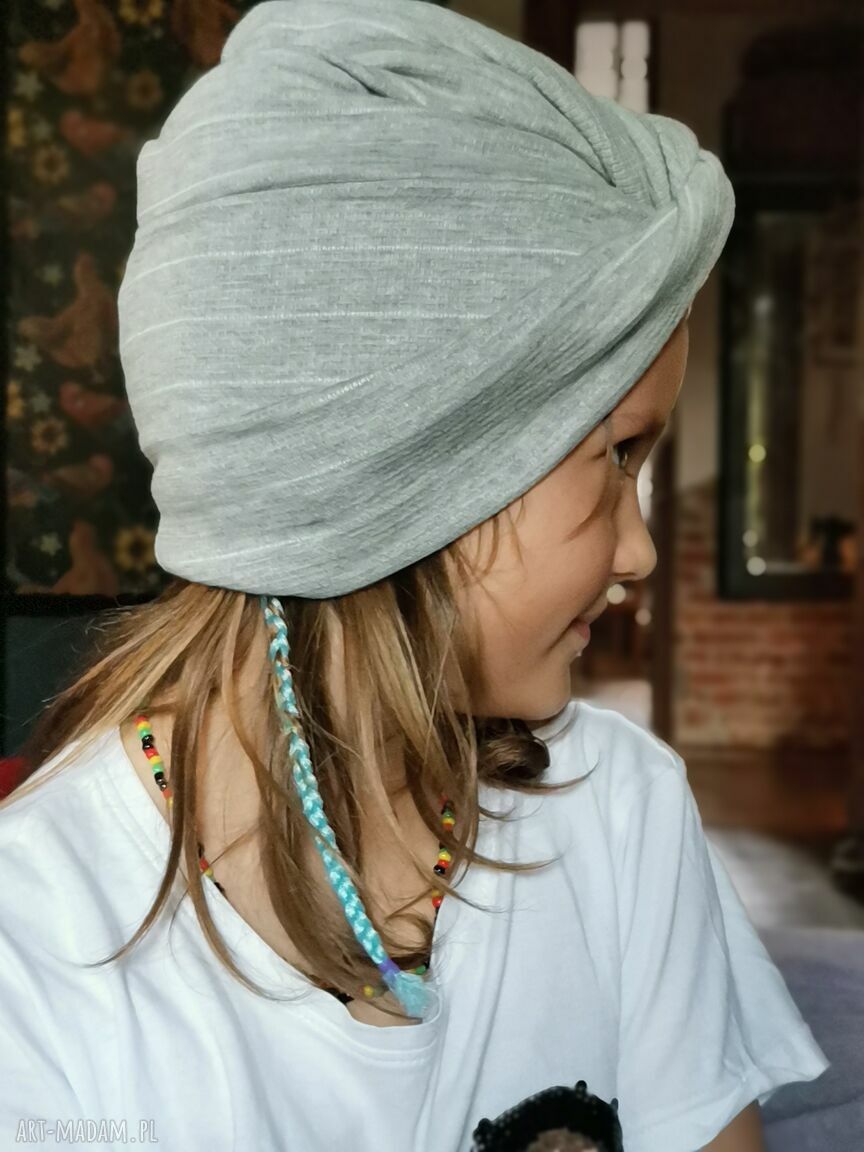 Turban dziecięcy szary na co dzień dla dziewczynki 5-7 lat