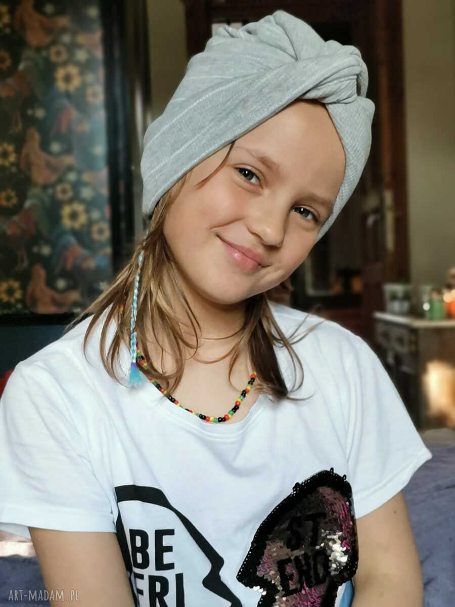 Turban dziecięcy szary na co dzień dla dziewczynki 5-7 lat