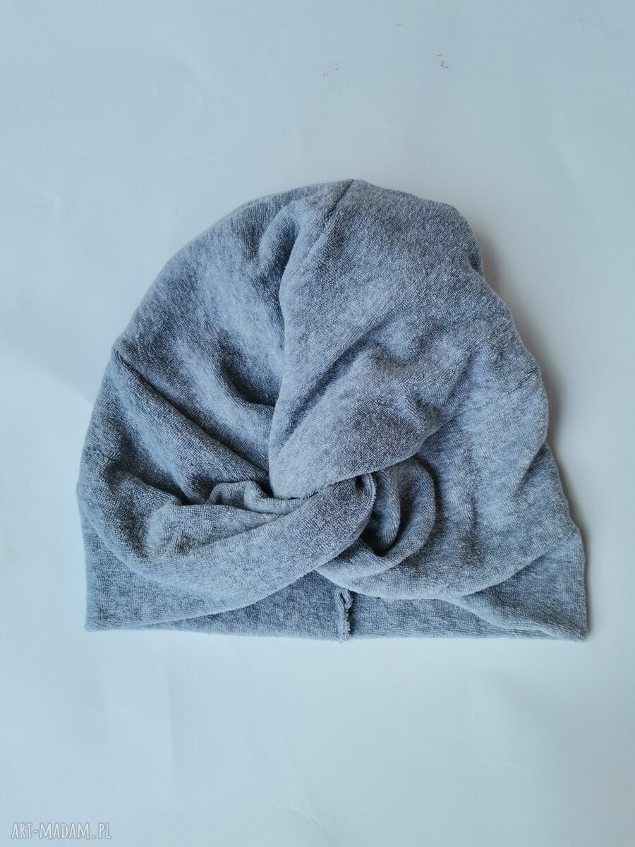 Szara opaska turban frotte w rozmiarze uniwersalnym - idealna na saunę i jogę