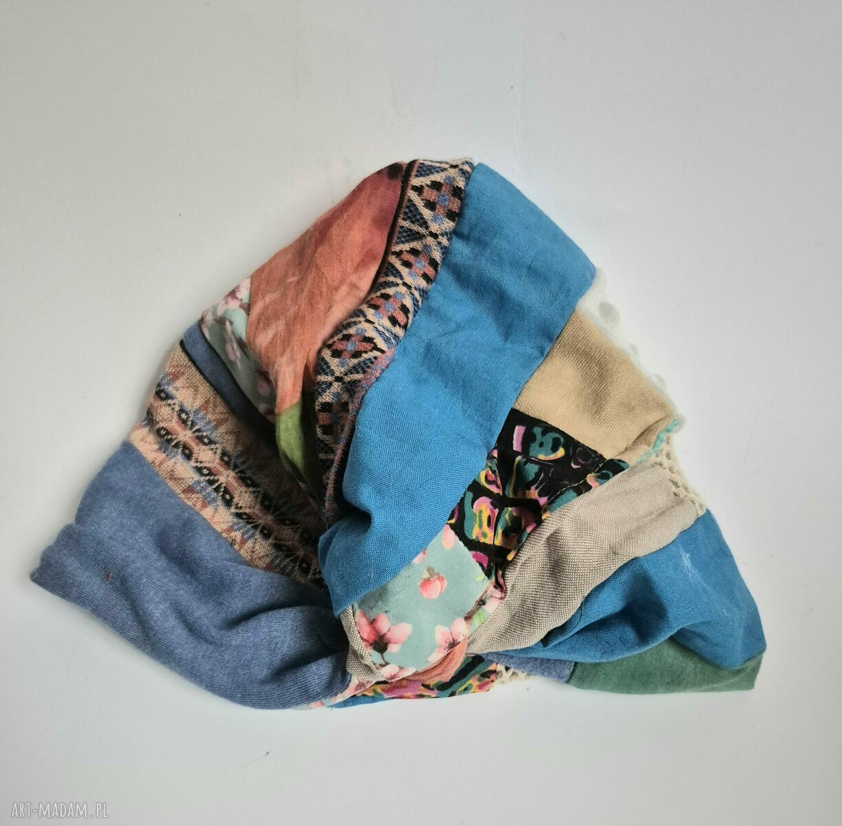 Kolorowy turban damski na podszewce - patchworkowo szyty