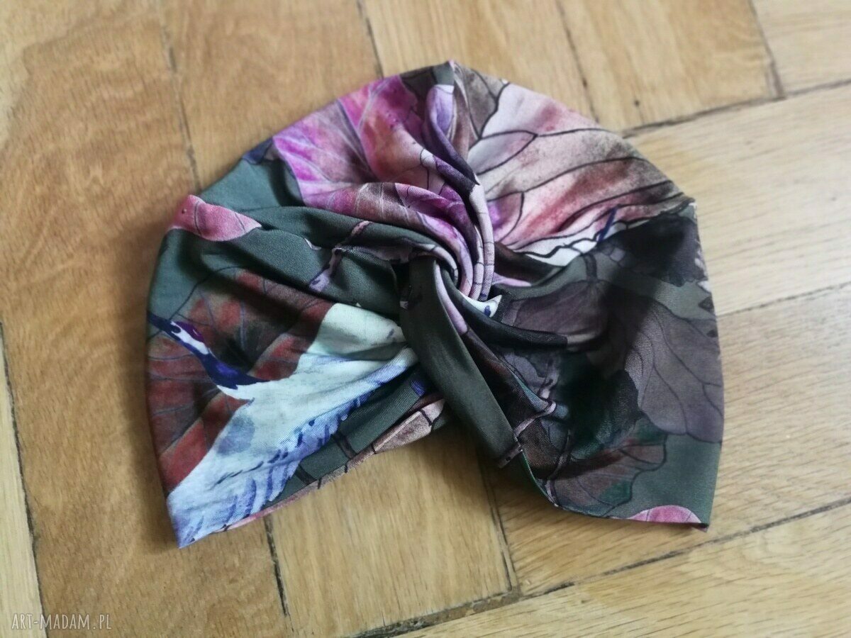 Kolorowy turban handmade - boho i etno w kwiatach, rozmiar uniwersalny