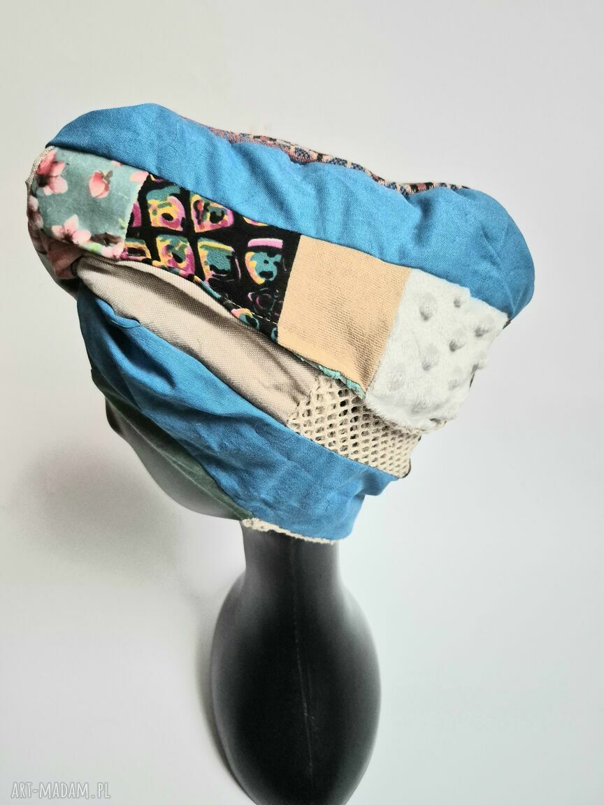 Kolorowy turban damski na podszewce - patchworkowo szyty