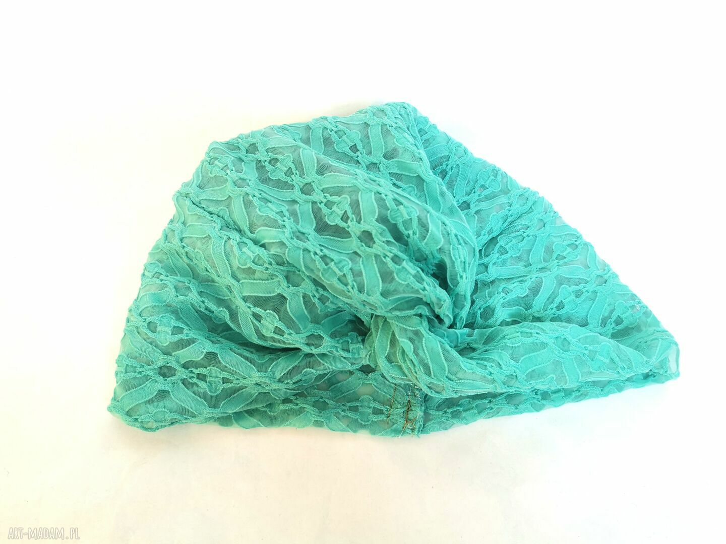 Turban koronkowy w soczystej zieleni - boho folk Frida