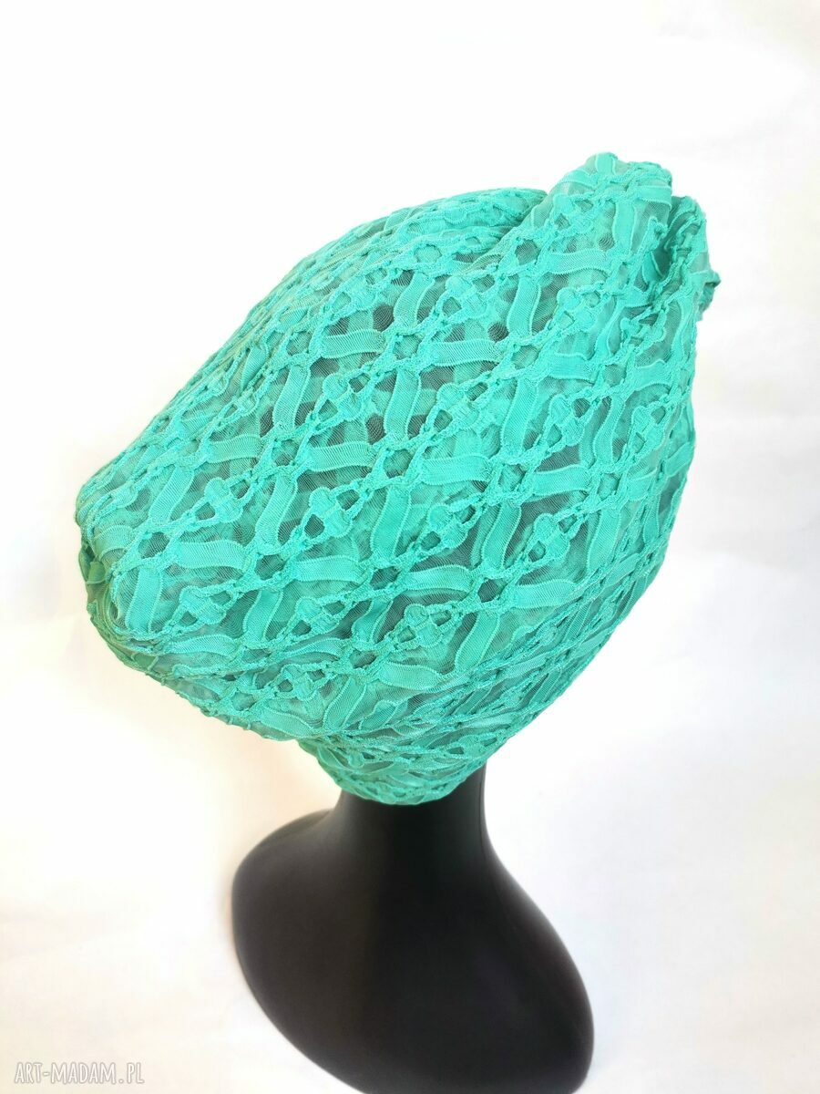 Turban koronkowy w soczystej zieleni - boho folk Frida