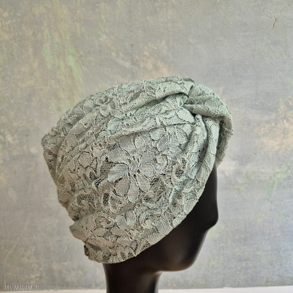 Turban koronkowy niebiesko-gołębi - uniwersalny handmade