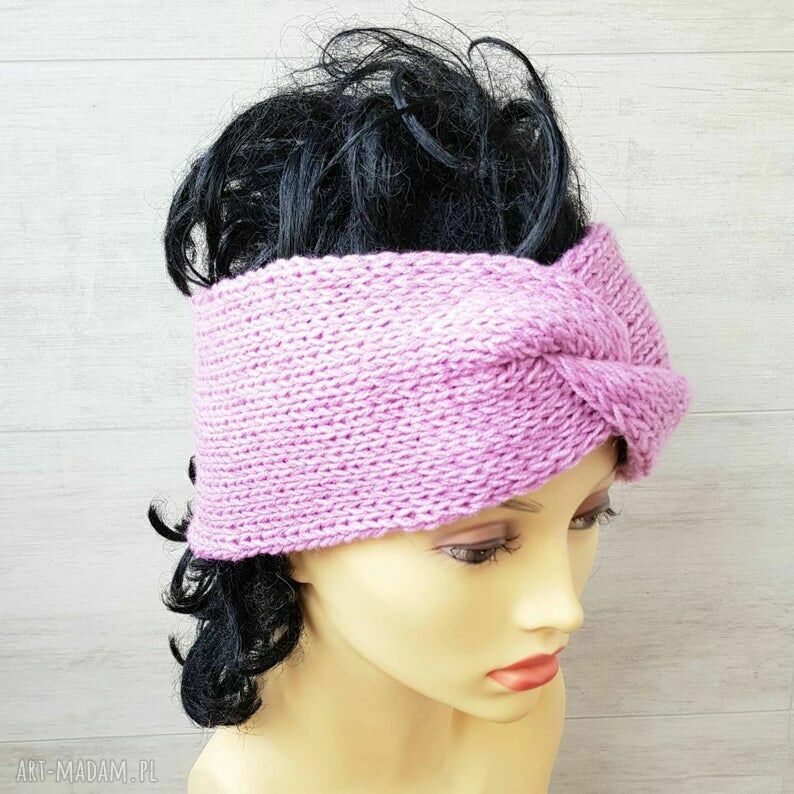Opaska Turban Pink Pastel - ręcznie robiona na drutach