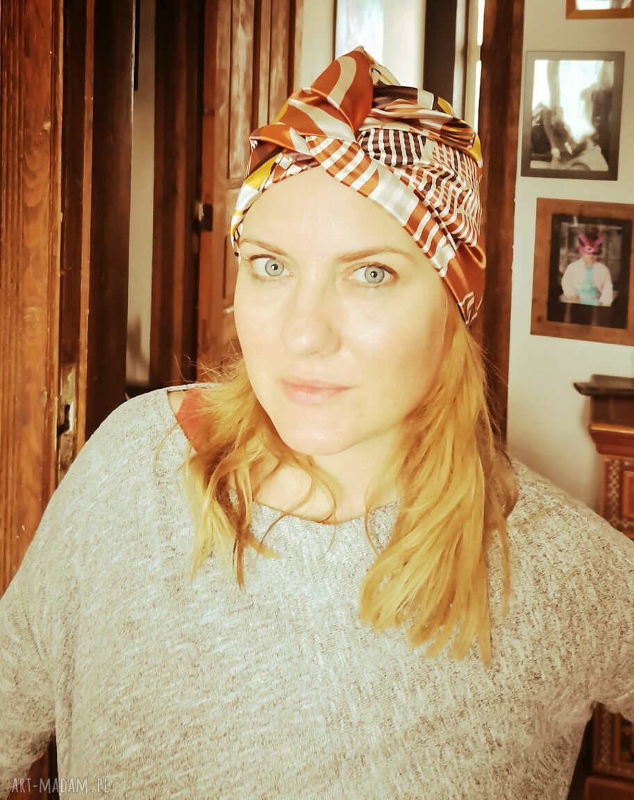 Turban damski folk 55-56 cm na mniejszą głowę - etno patchwork