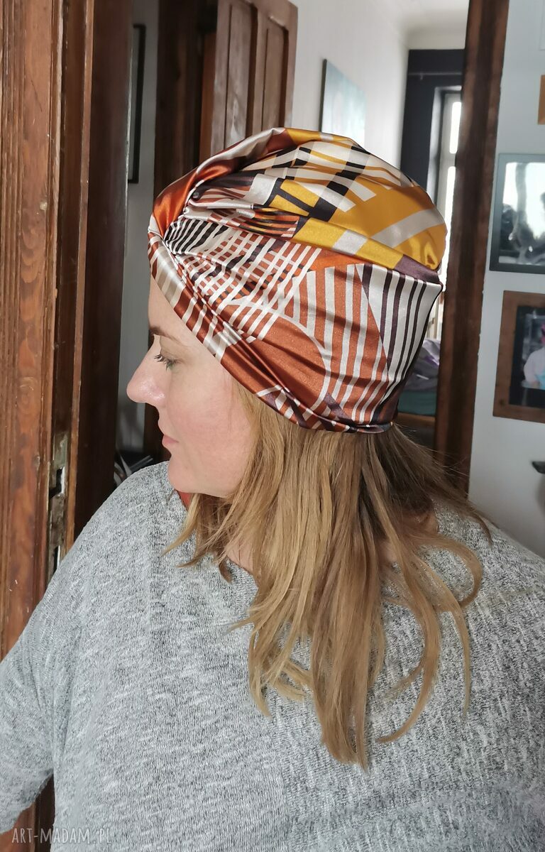 Turban damski folk 55-56 cm na mniejszą głowę - etno patchwork