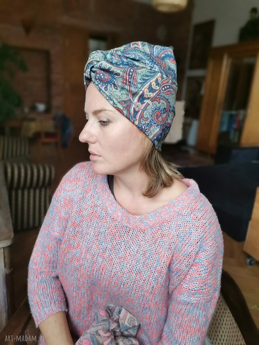 Turban damski uniwersalny Boho i etno - orientalne kolory na podszewce