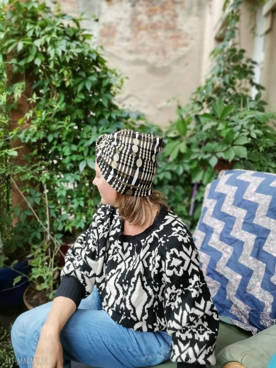 Turban uniwersalny dzianinowy Boho - ręcznie robiony
