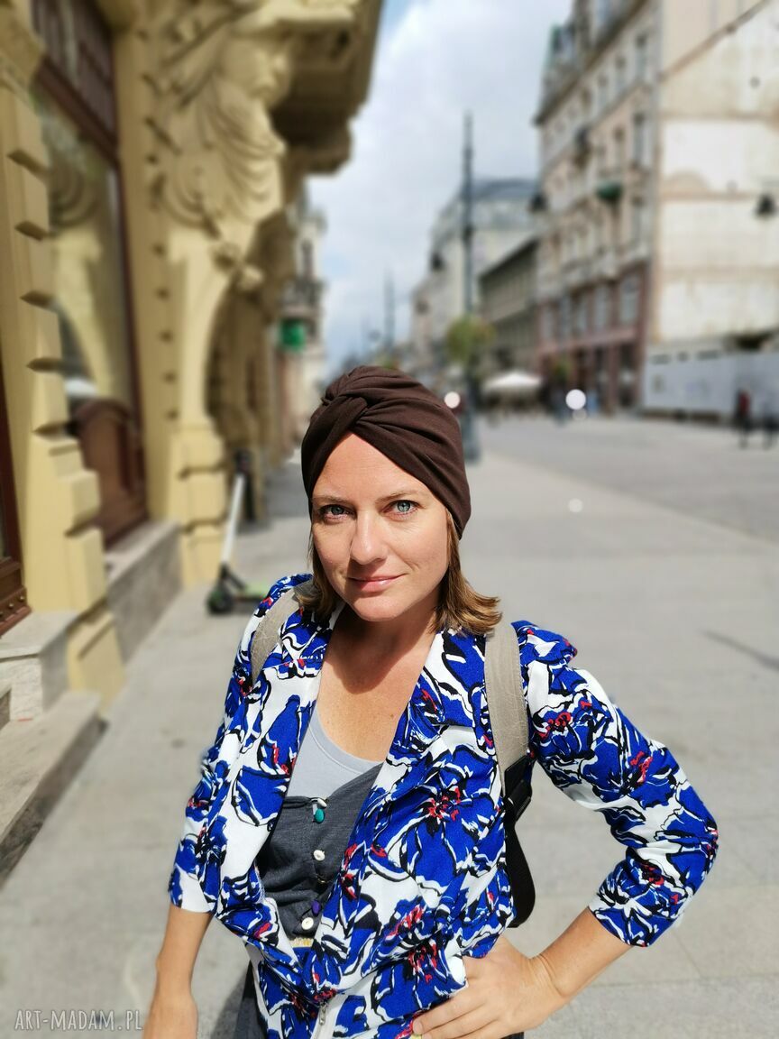 Turban uniwersalny w kolorze brązowym - boho etno handmade