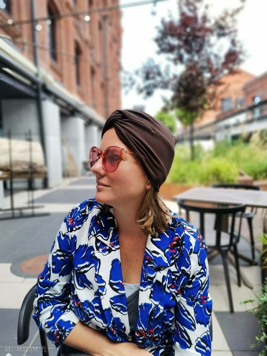 Turban uniwersalny w kolorze brązowym - boho etno handmade