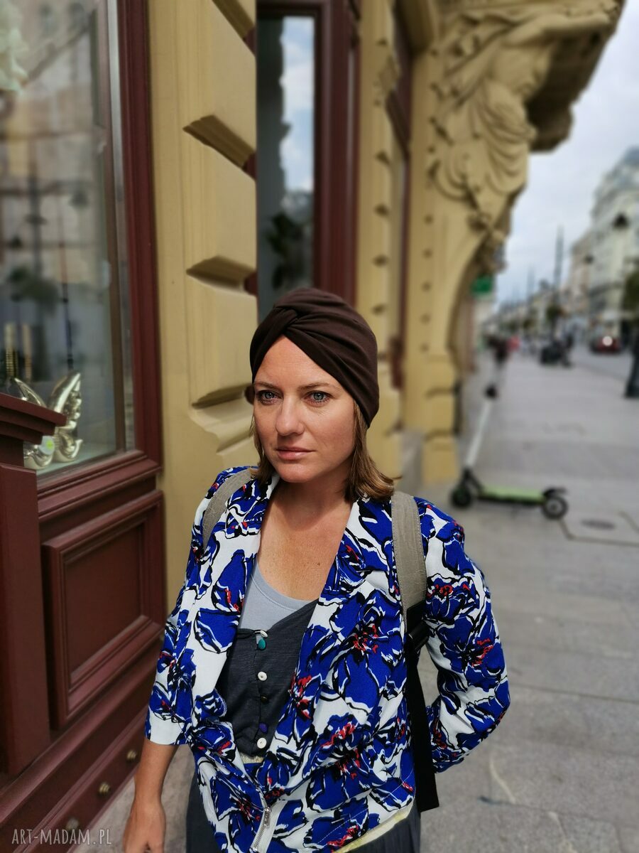 Turban uniwersalny w kolorze brązowym - boho etno handmade