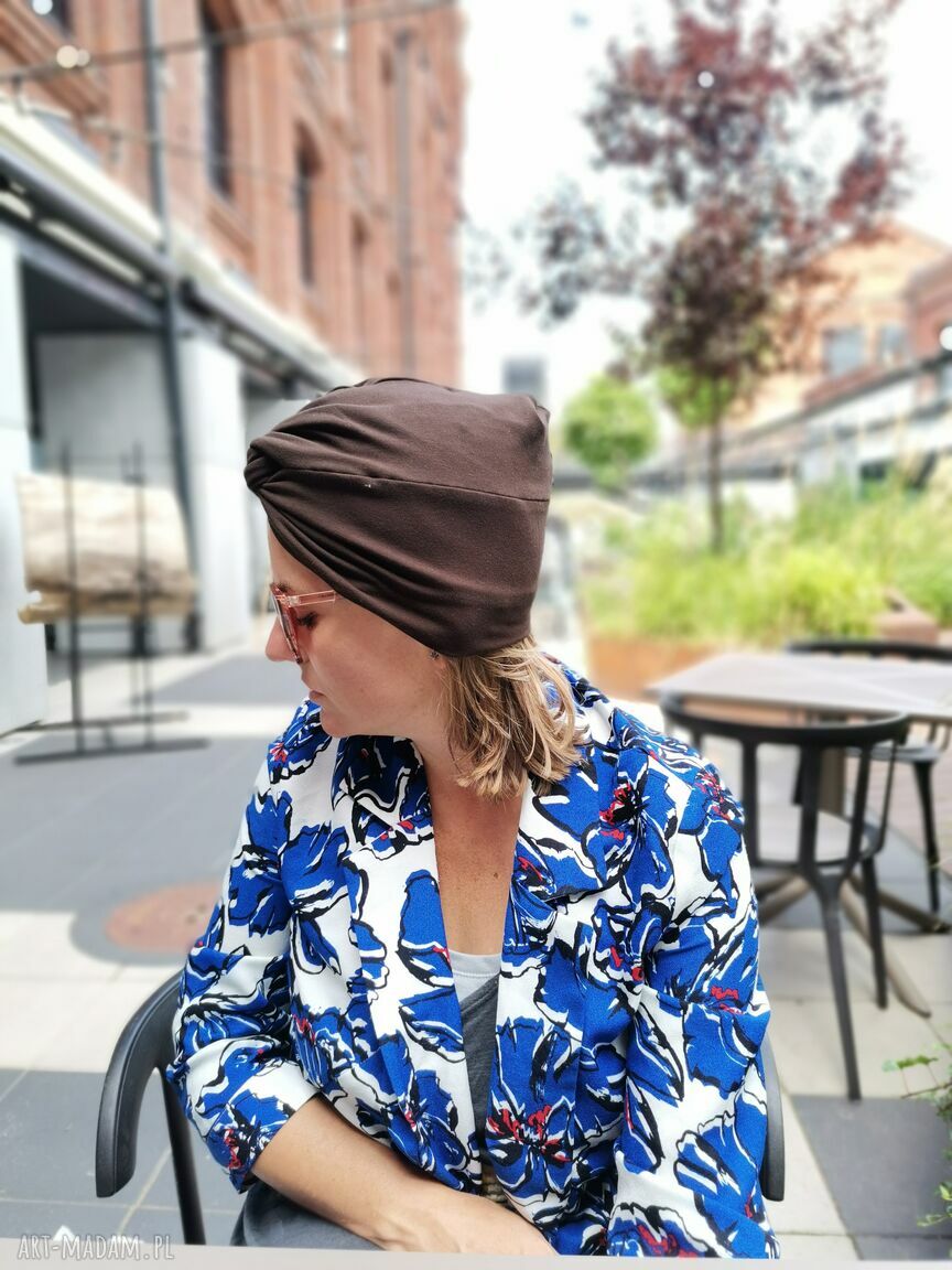 Turban uniwersalny w kolorze brązowym - boho etno handmade