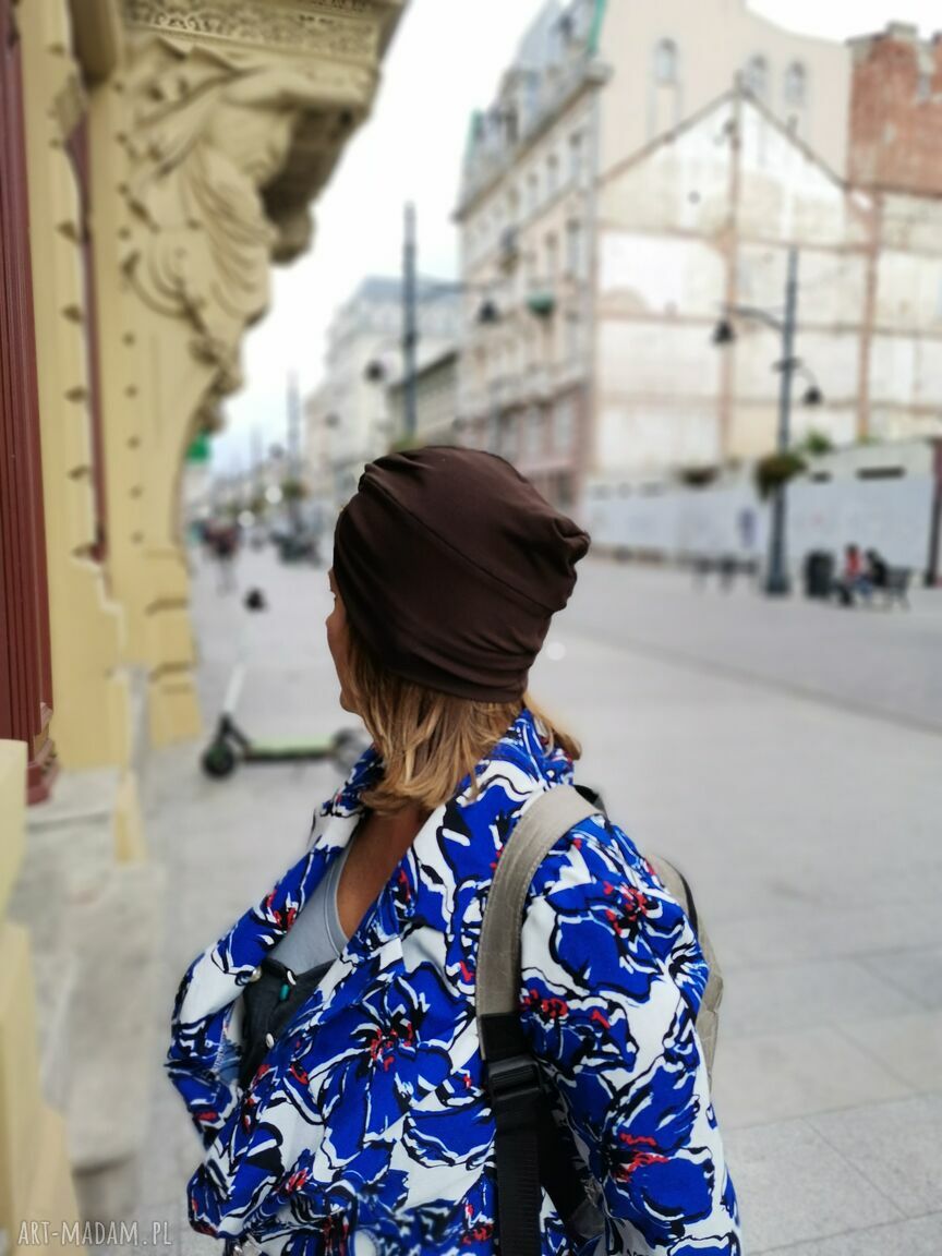 Turban uniwersalny w kolorze brązowym - boho etno handmade