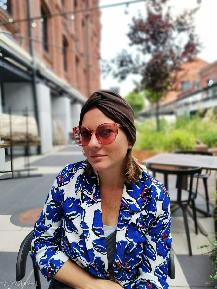 Turban uniwersalny w kolorze brązowym - boho etno handmade