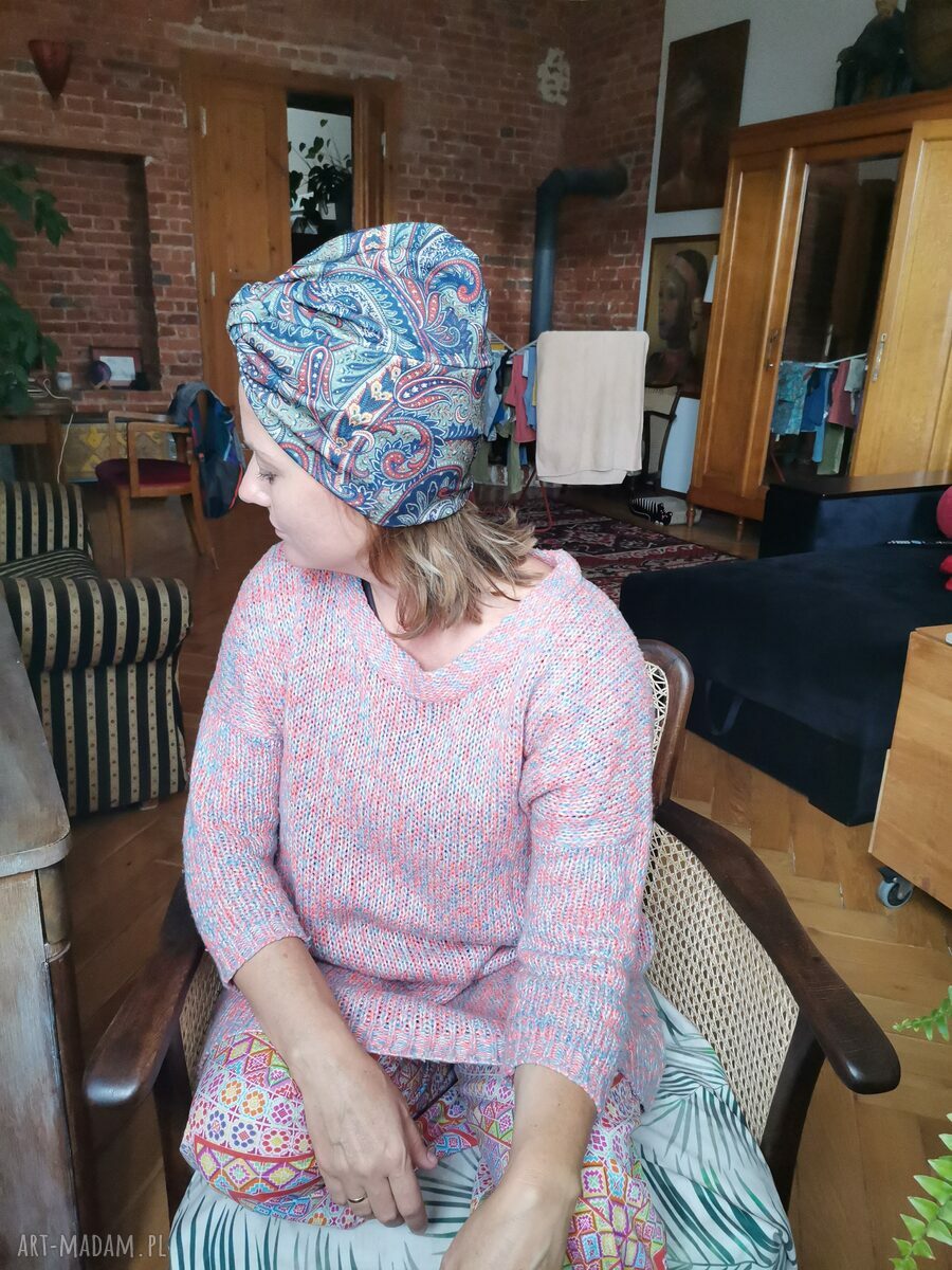 Turban damski uniwersalny Boho i etno - orientalne kolory na podszewce