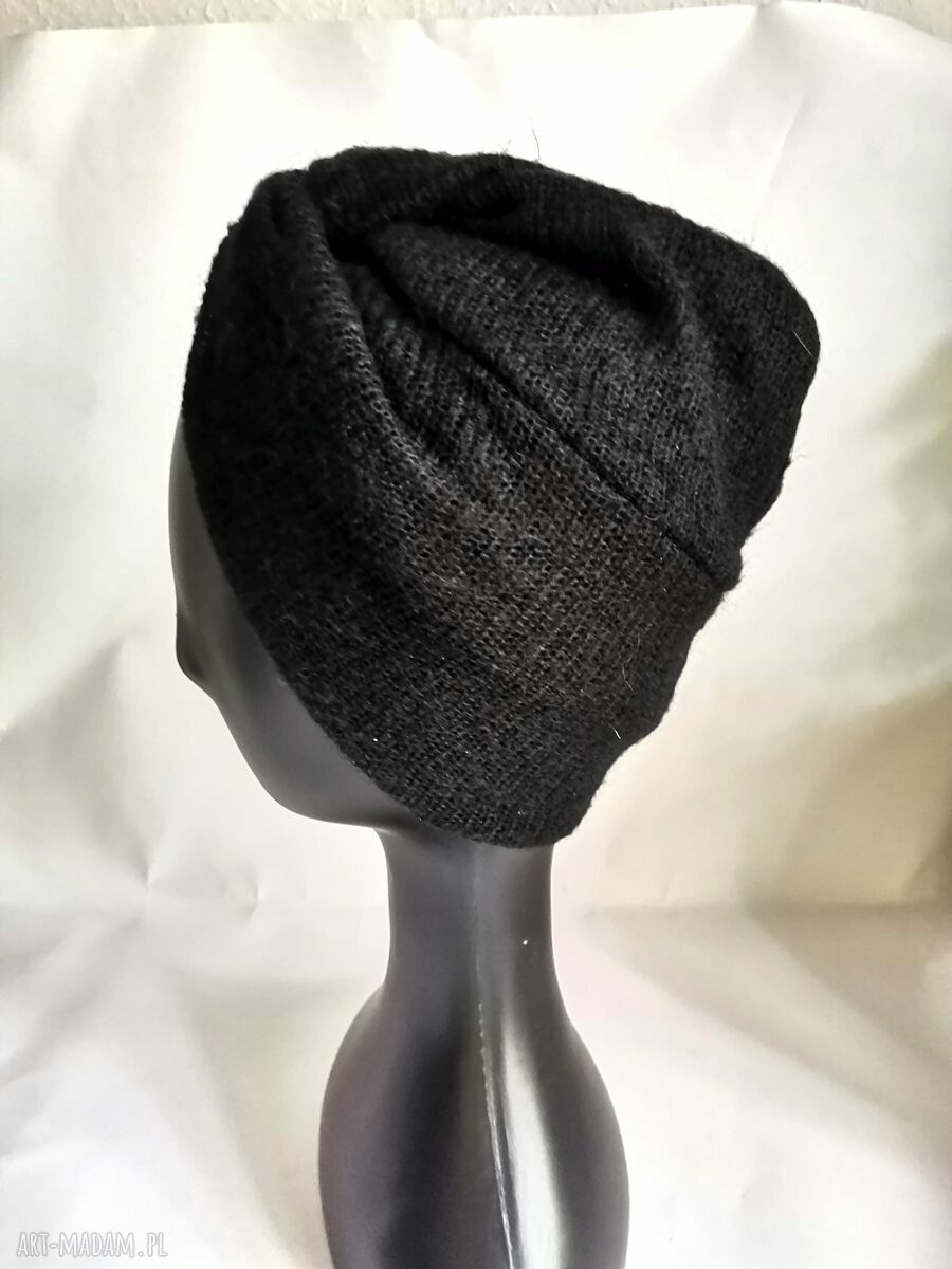 Turban uniwersalny damski z czarnej dzianiny swetrowej - etno/retro 57-58