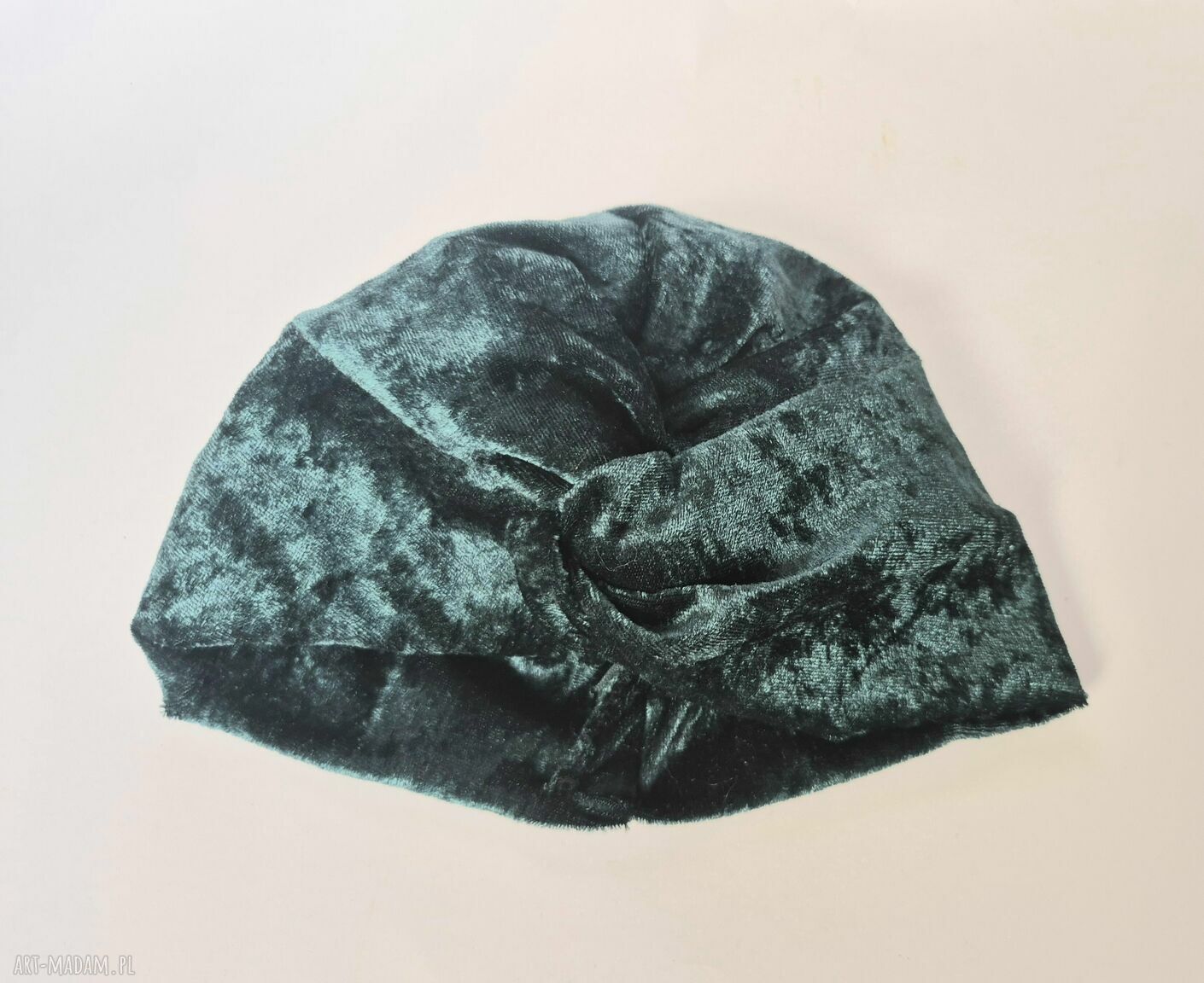 Turban zielony - ręcznie robiony, uniwersalny obwód, zwraca uwagę