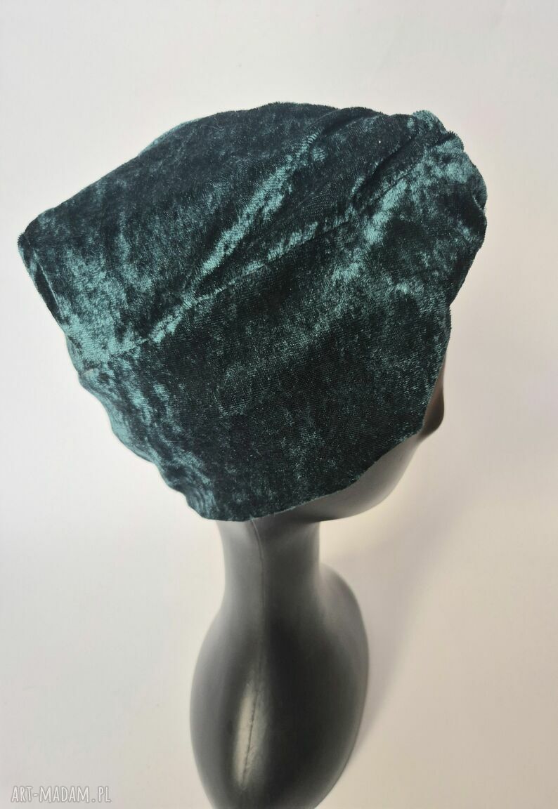 Turban zielony - ręcznie robiony, uniwersalny obwód, zwraca uwagę