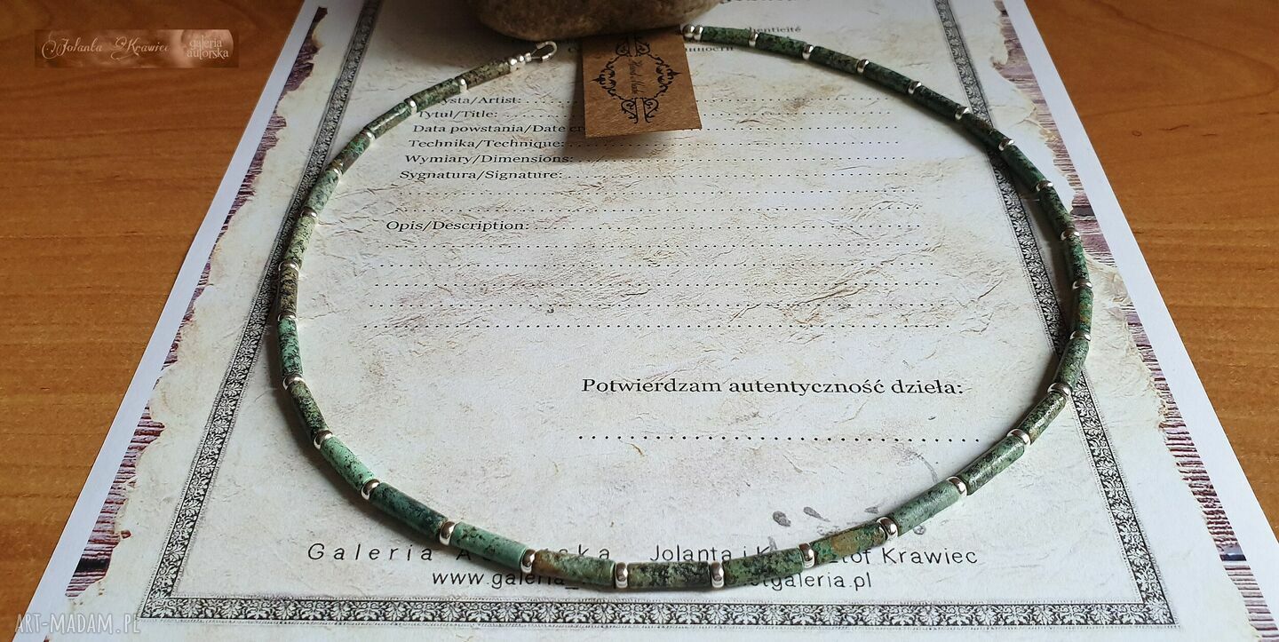 Turkus afrykański - męski naszyjnik handmade ze srebrem 925