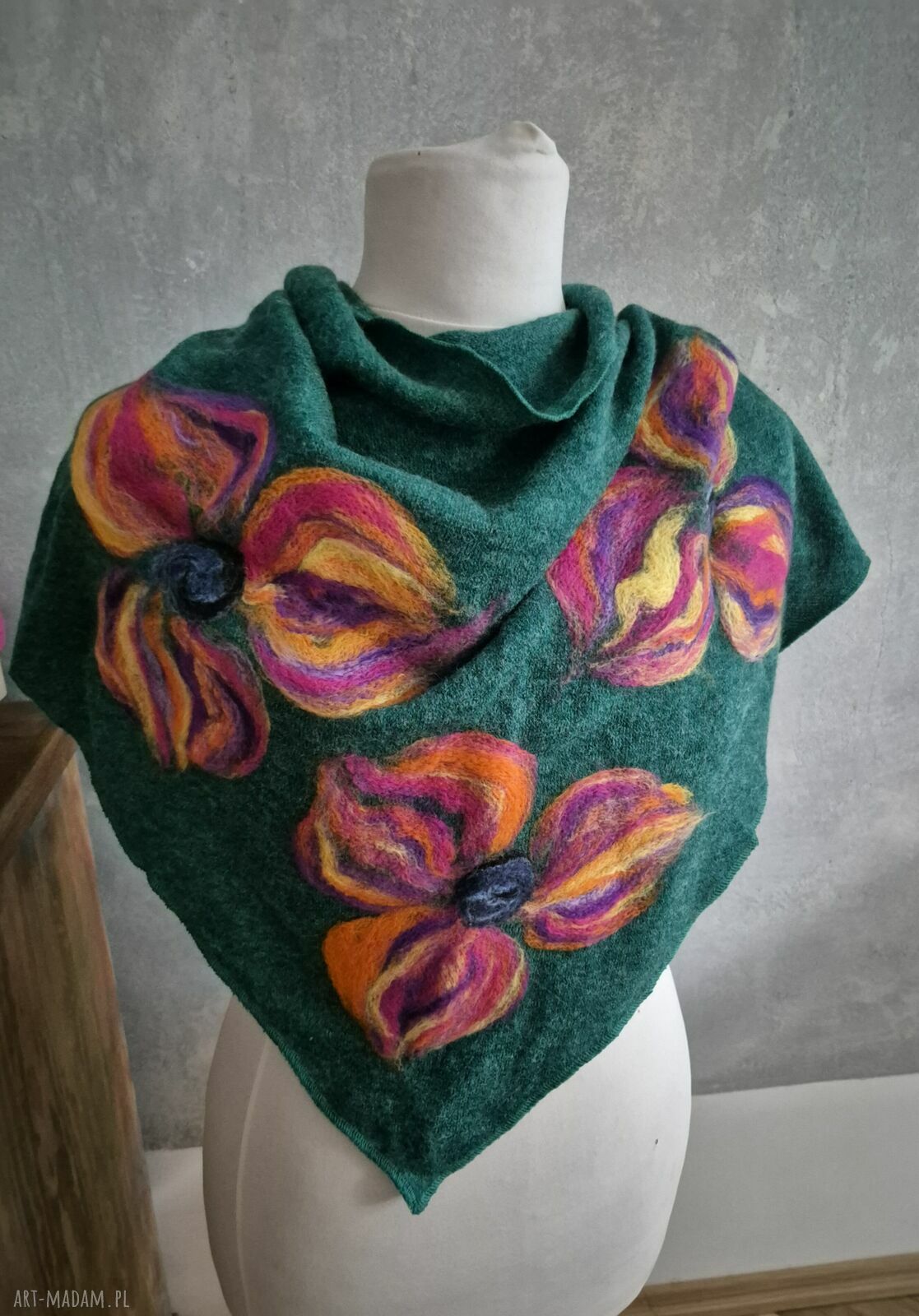 Turkusowa chusta handmade z wełny merynosów