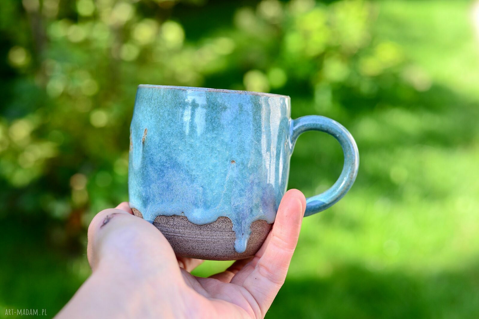 Turkusowo-szary kubek z koniem - rękodzieło ceramiczne 400 ml