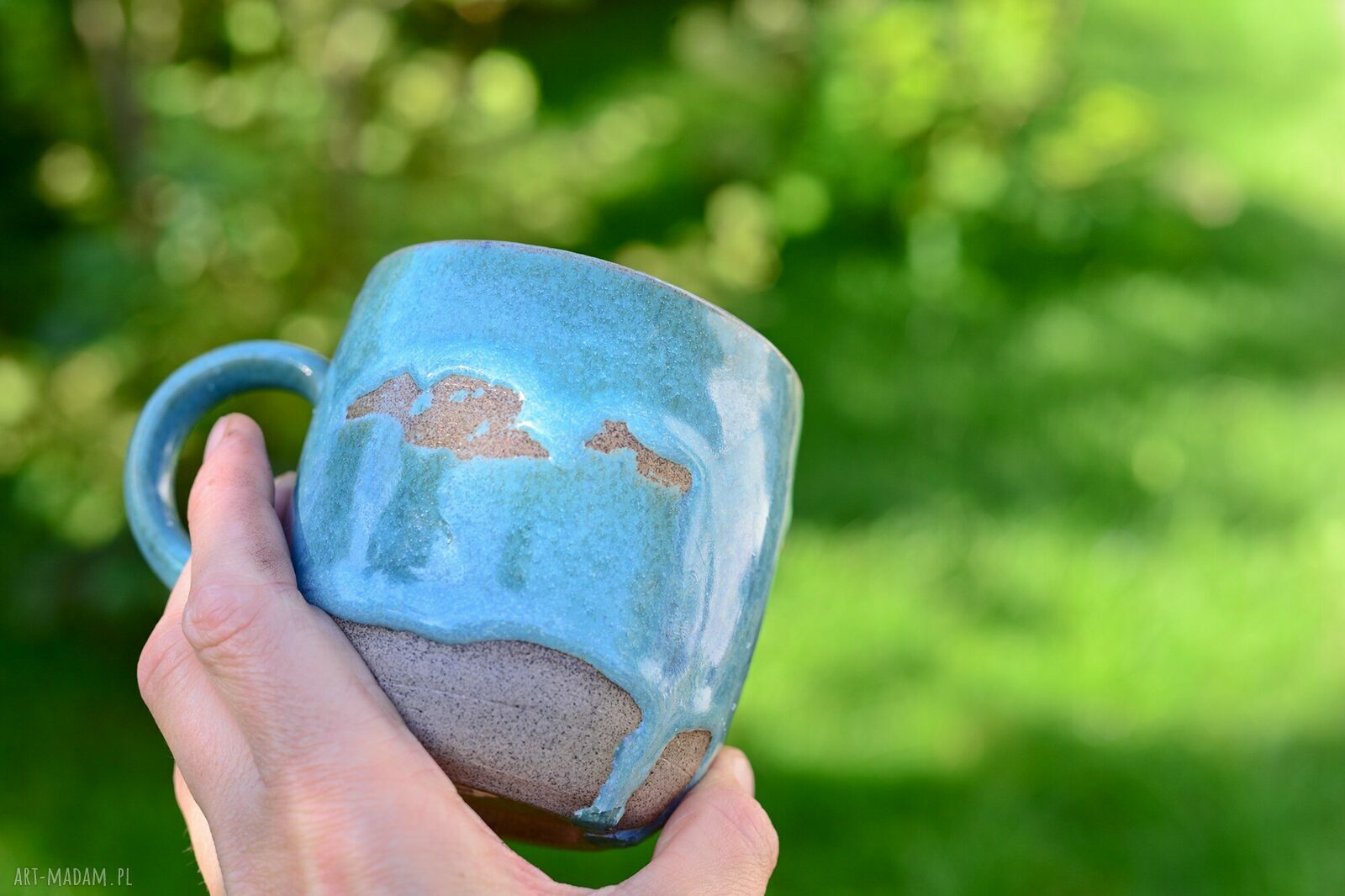 Turkusowo-szary kubek z koniem - rękodzieło ceramiczne 400 ml