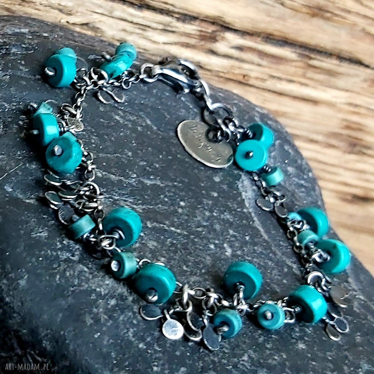 Bransoletka srebrna z turkusem 925 handmade zamówienie specjalne