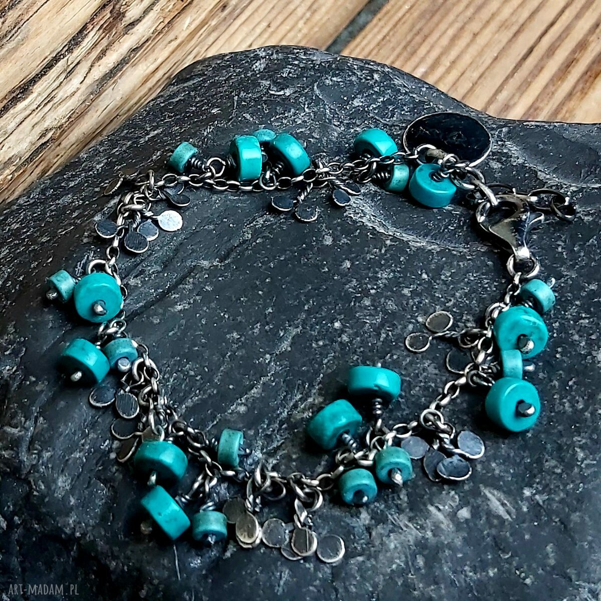 Bransoletka srebrna z turkusem 925 handmade - zamówienie specjalne