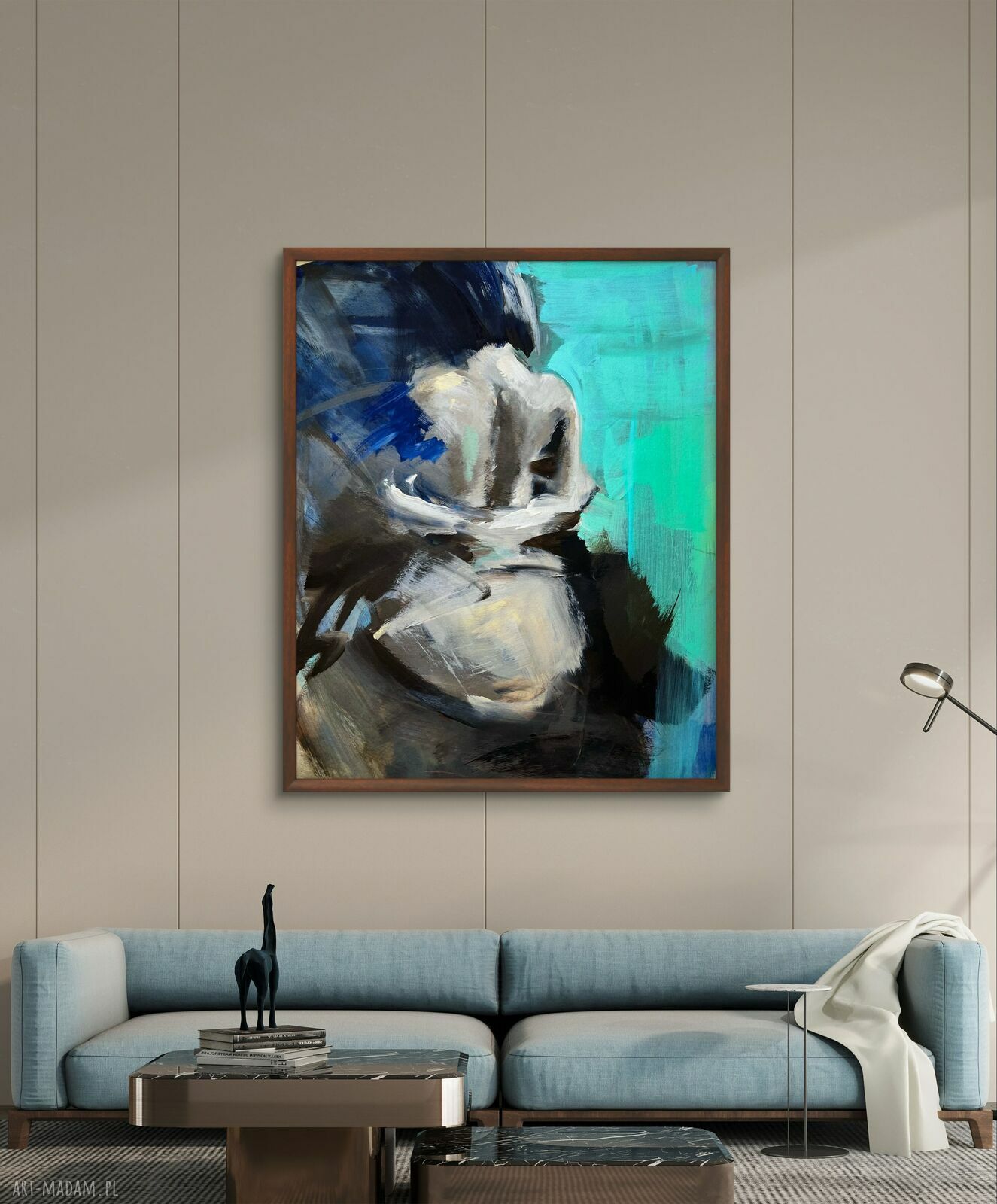 Turkusowa - obraz inkograficzny 50x60 cm w turkusowo-granatowej tonacji