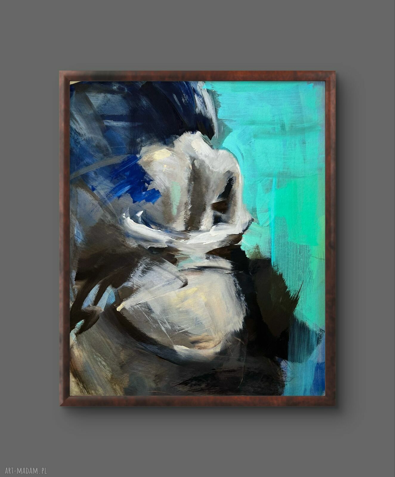 Turkusowa - obraz inkograficzny 50x60 cm w turkusowo-granatowej tonacji