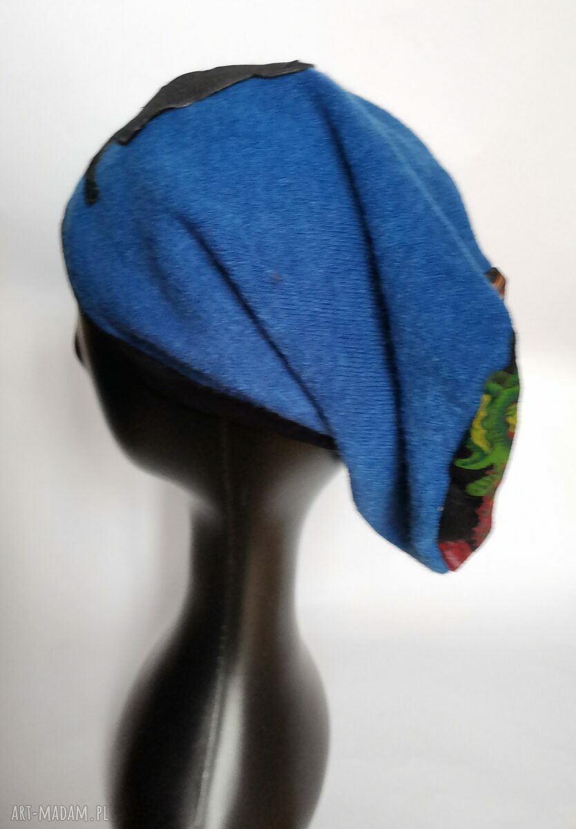 Turkusowa kocia czapka Smerfetka - boho handmade