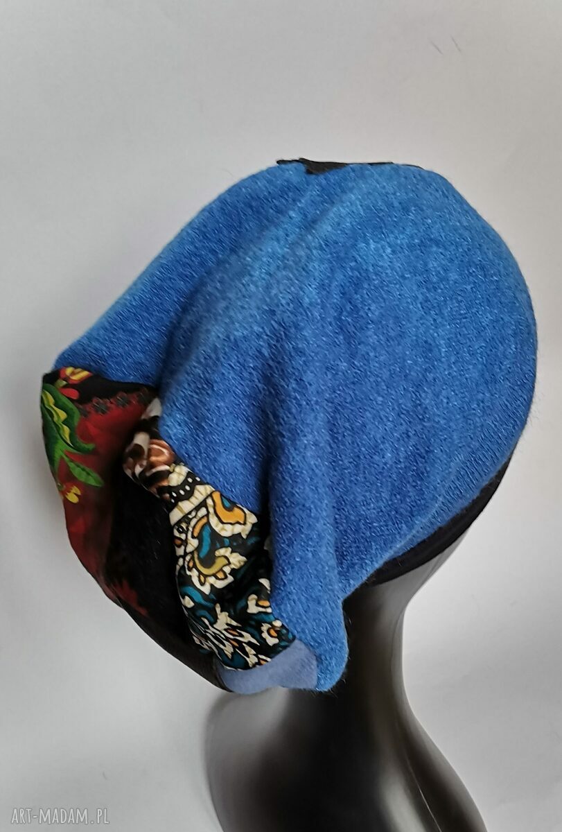 Turkusowa kocia czapka Smerfetka - boho handmade