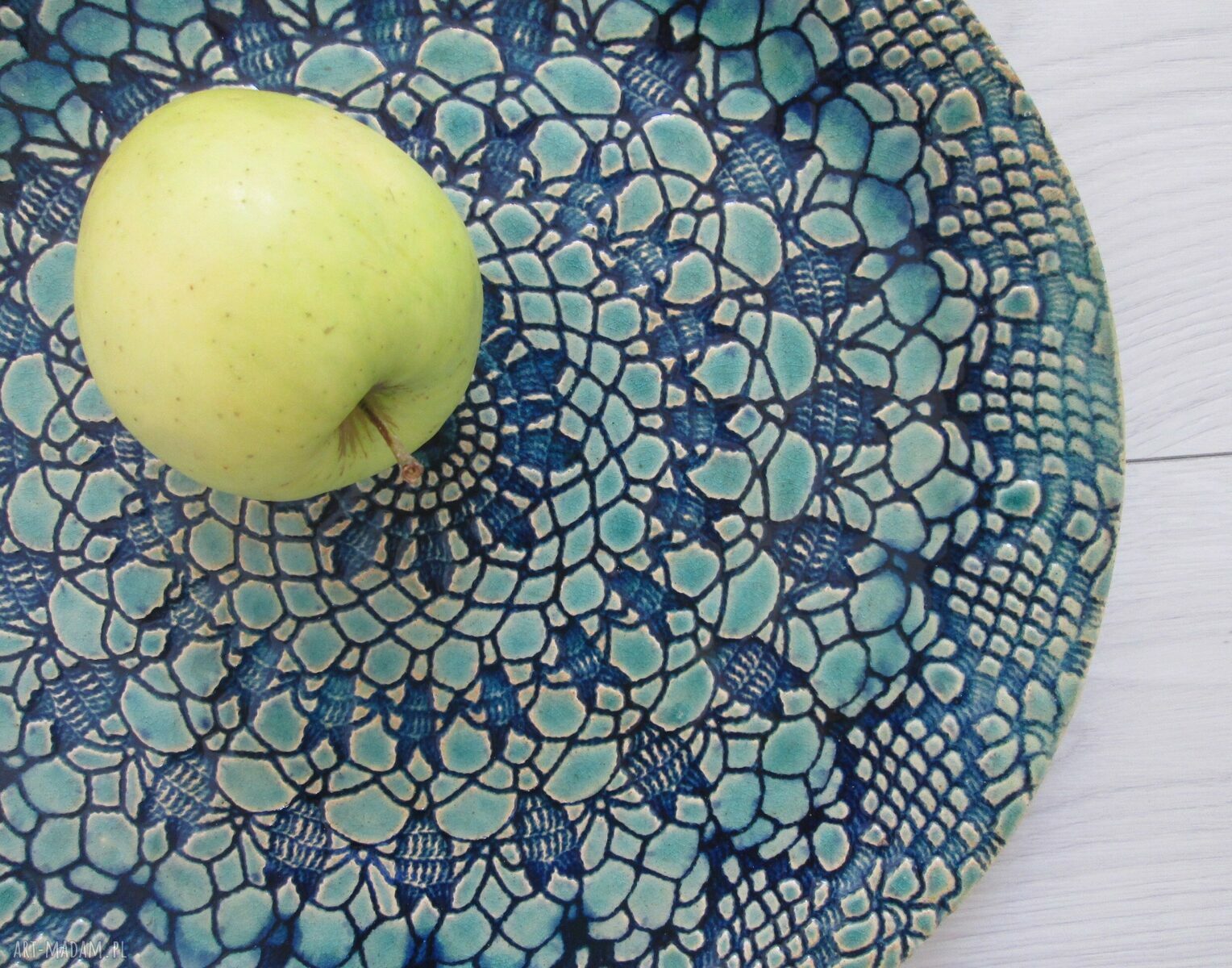 Turkusowa koronkowa patera ceramiczna