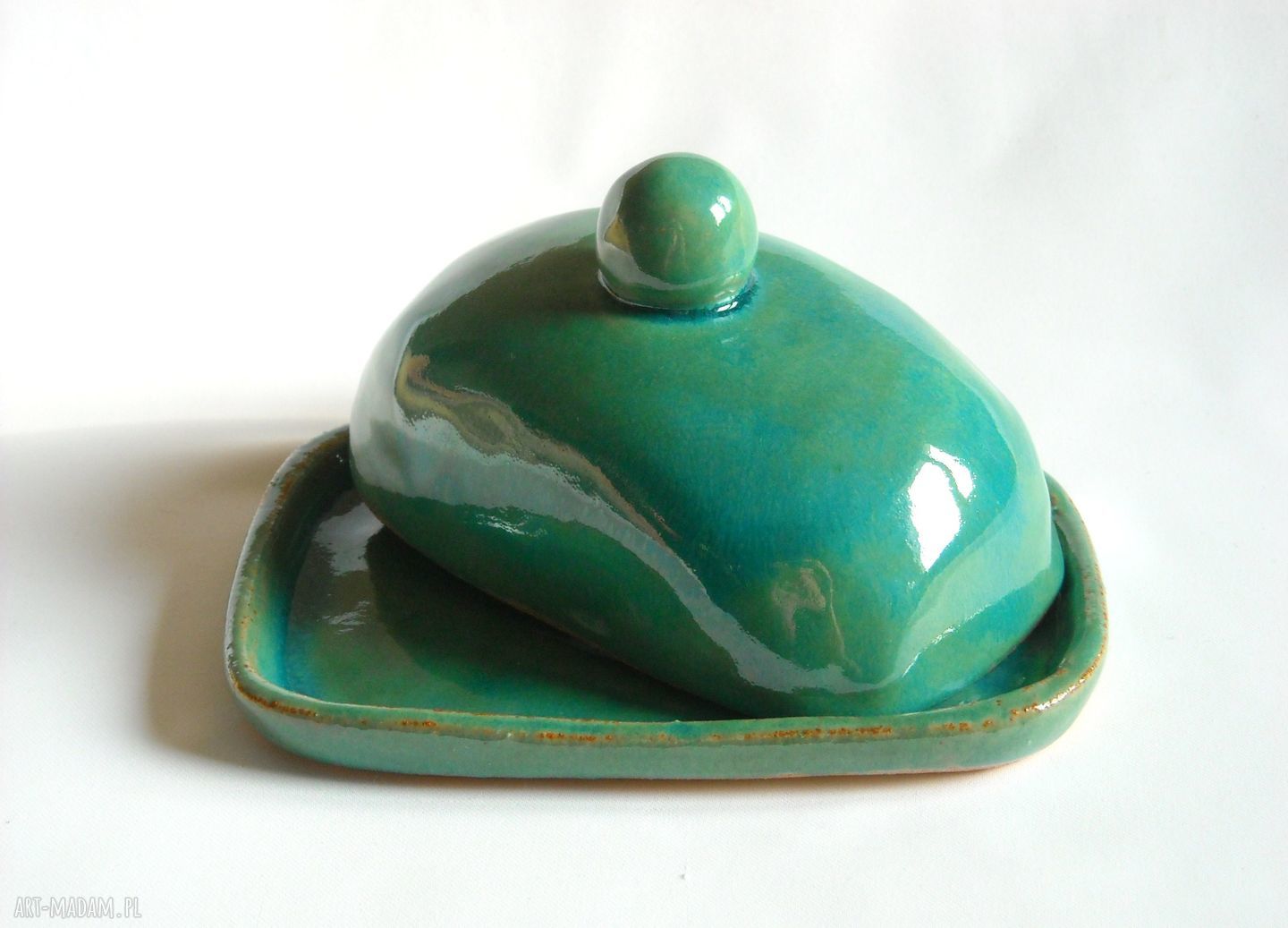Turkusowa maselniczka ceramiczna z gliny szamotowej
