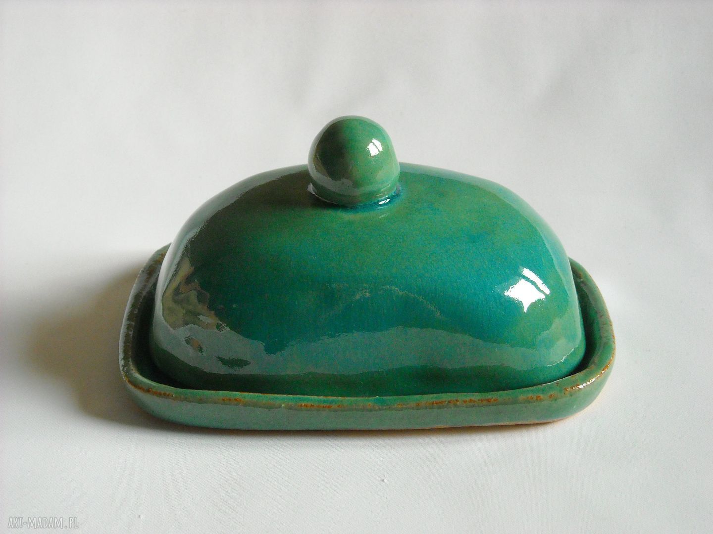 Turkusowa maselniczka ceramiczna z gliny szamotowej