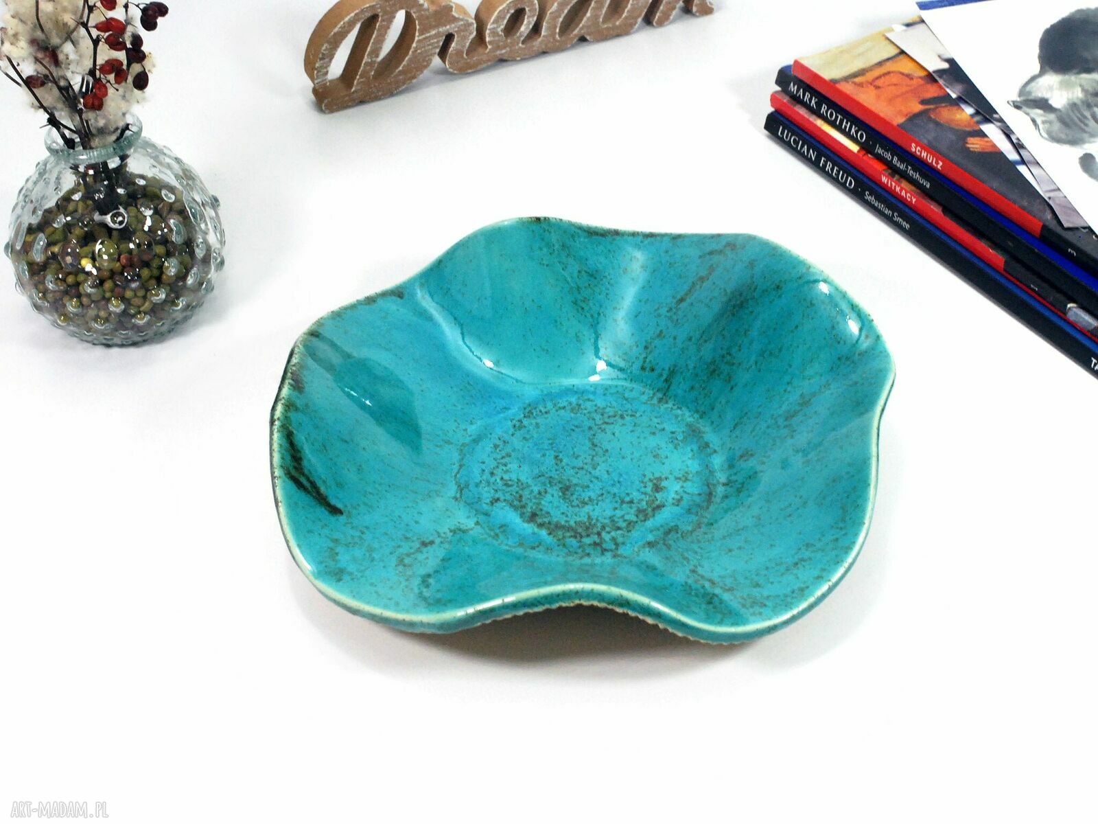 Turkusowa misa ceramiczna do serwowania - dekoracja na stół i prezent