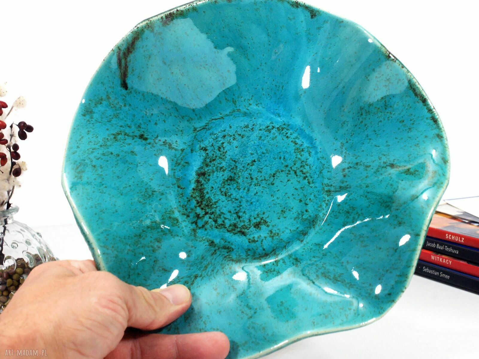 Turkusowa misa ceramiczna do serwowania - dekoracja na stół i prezent